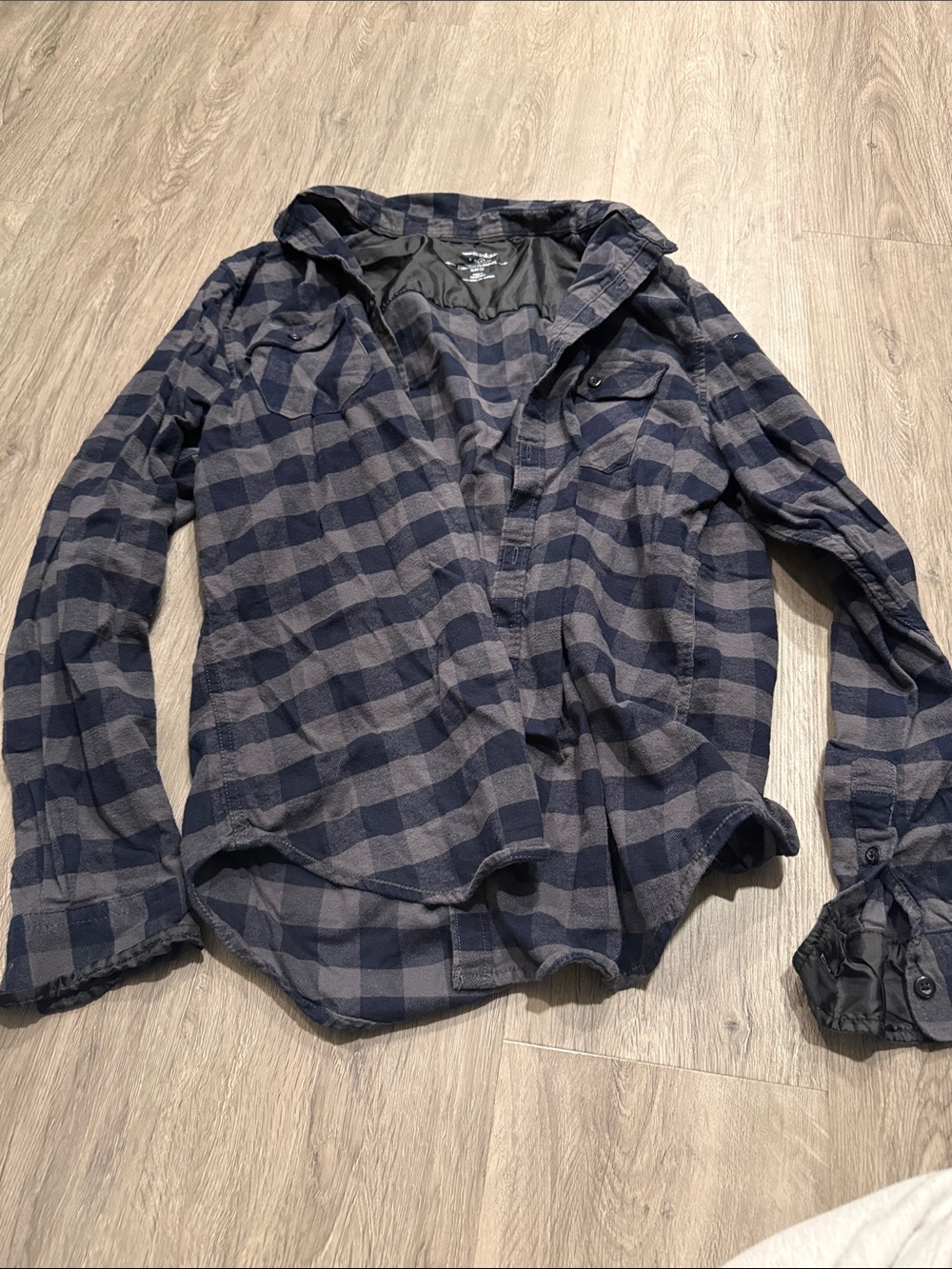 Men's Navy and Gray Plaid Casual Button-Down Shirt